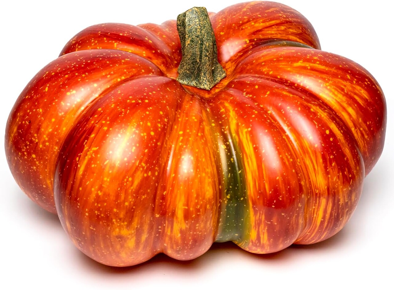 Large Artificial Pumpkin, 12.6inch Hand-Made Fake Pumpkin for Fall Harvest Festival Thanksgiving Halloween Decor (Orange Speckles)